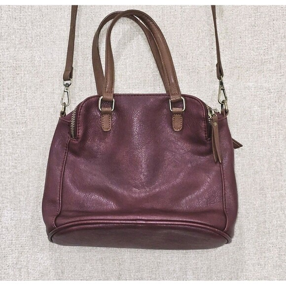 Modcloth Faux Leather Burgundy & Tan  Shoulder Handbag Crossbody Purse - Picture 2 of 14